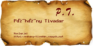 Páhány Tivadar névjegykártya